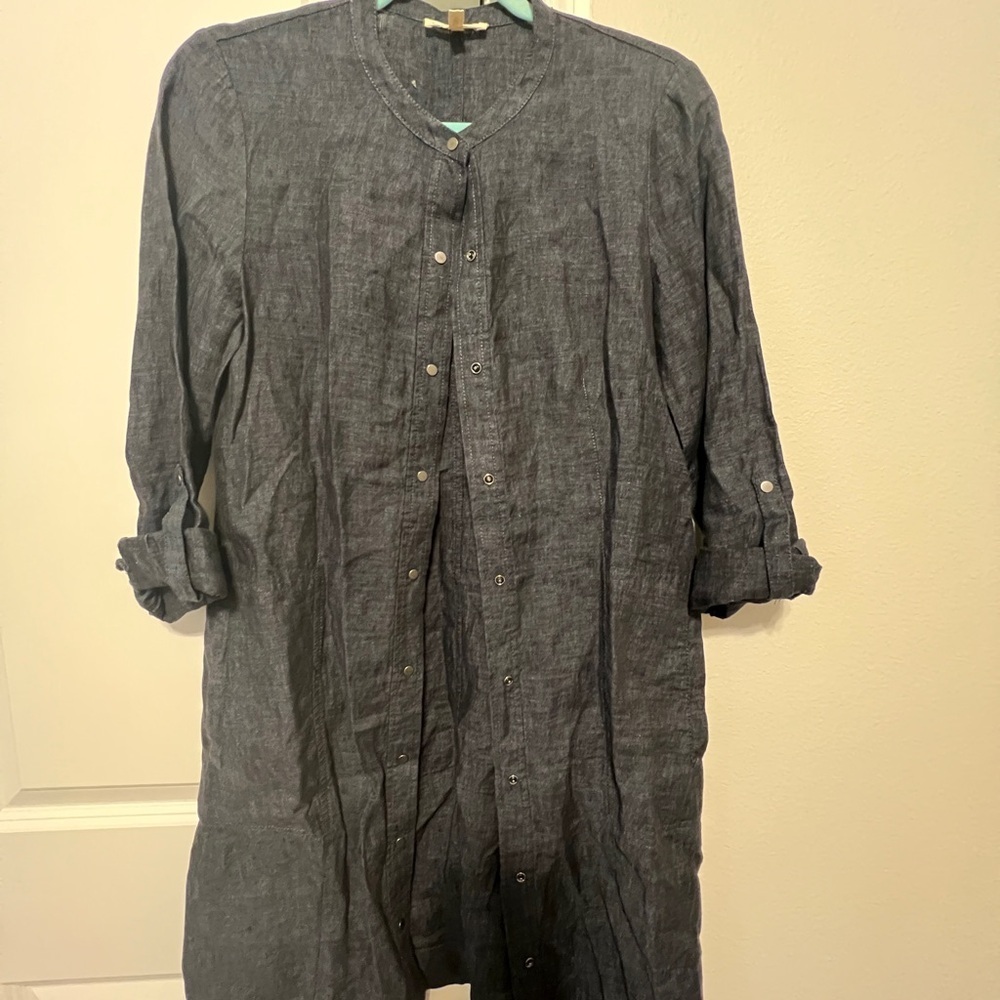 Eileen Fisher Linen Dress Womens Size XS Tunic Delave Denim Chambray